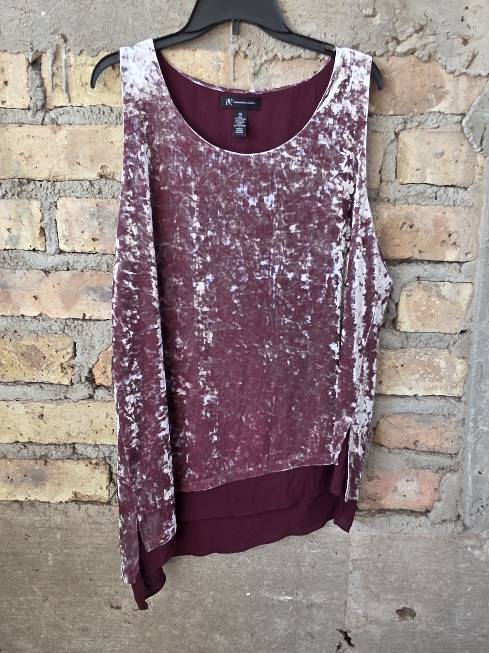 INC International Concepts Velvet Asymmetrical Layered Tank Top XXL Burgundy